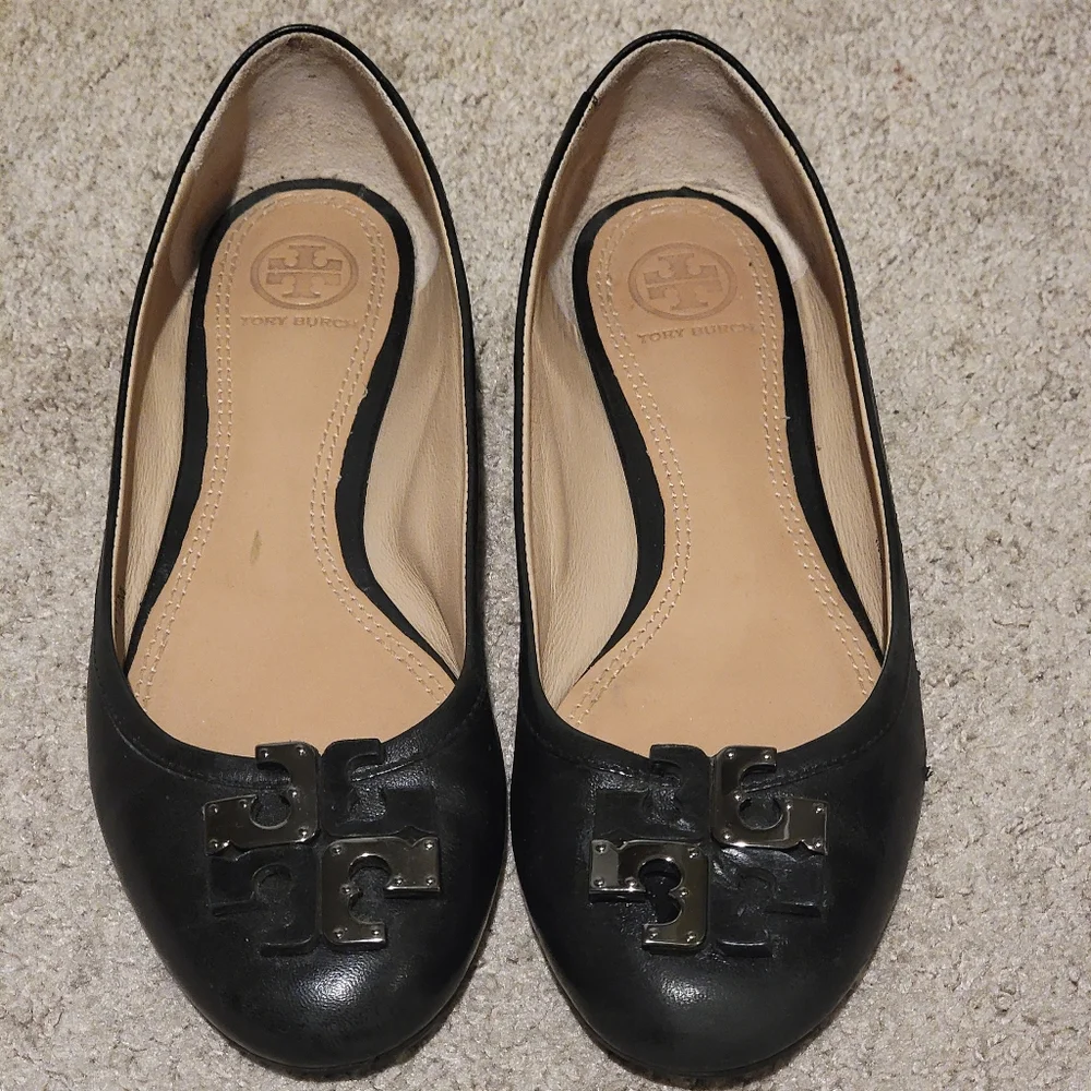 Tory Burch Lowell Ballet Flats North Leather Black Size 7.5